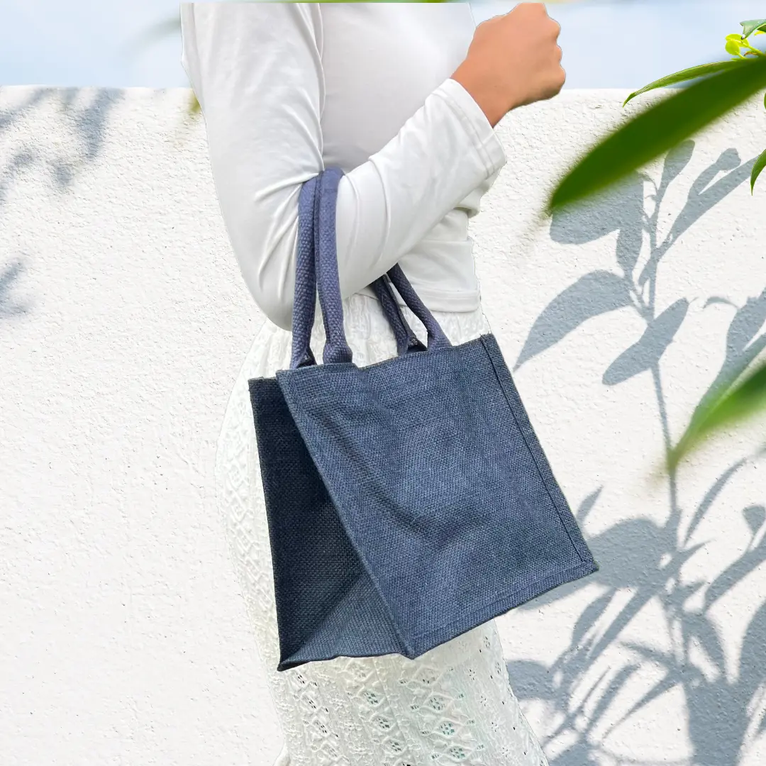 Petit sac en toile de jute bleu – Sac écoresponsable NEYWASA Originals
