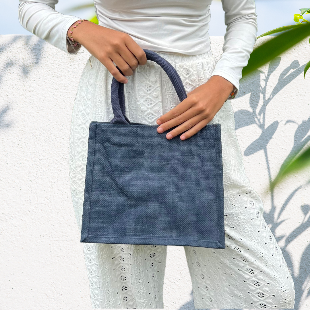 Petit sac en toile de jute bleu – Sac écoresponsable