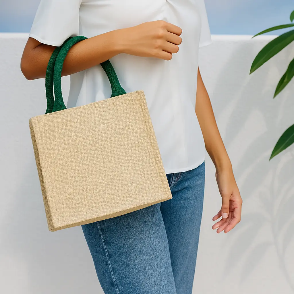 Sac signature en toile de jute – Naturel & anses vertes NEYWASA Originals