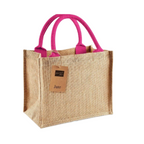 Petit sac en toile de jute – Naturel avec anses roses