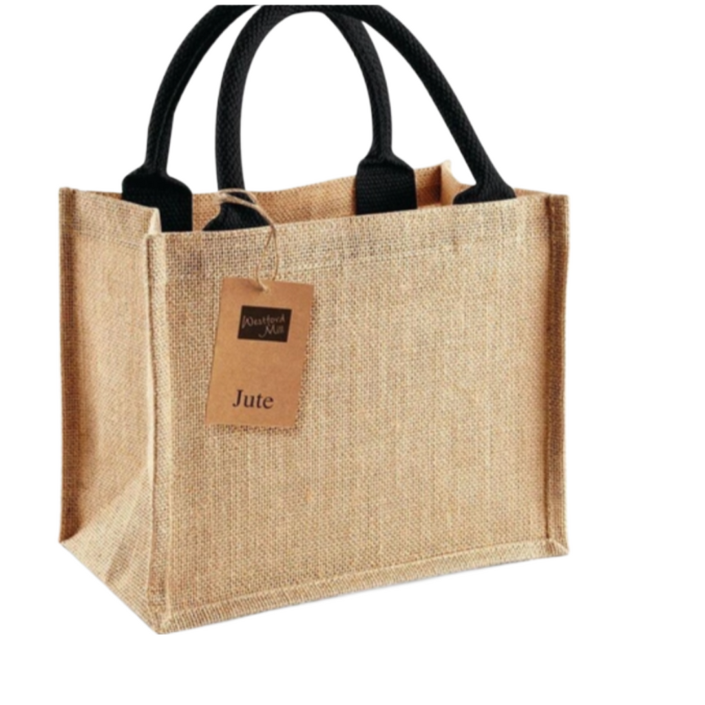 Petit sac en toile de jute – Naturel avec anses noires
