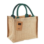 Petit sac en toile de jute – Naturel avec anses verte